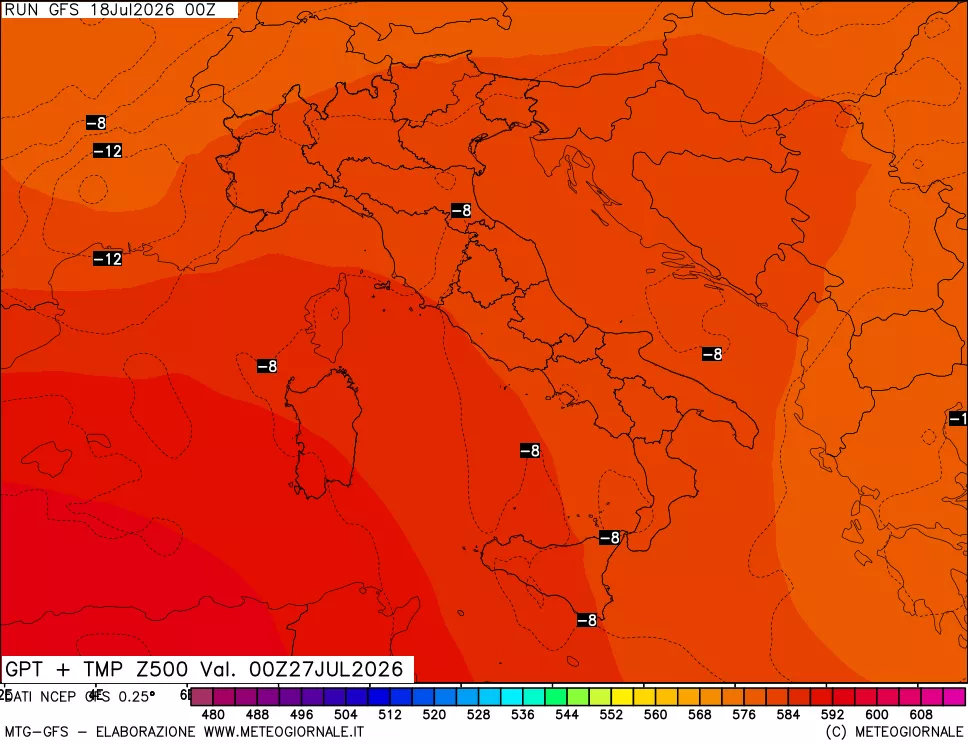 mappa 500 hPa GPT + Temp