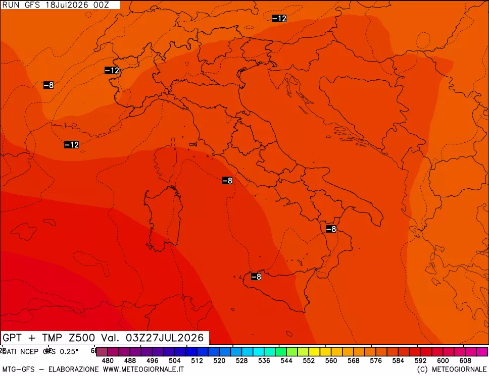 mappa 500 hPa GPT + Temp