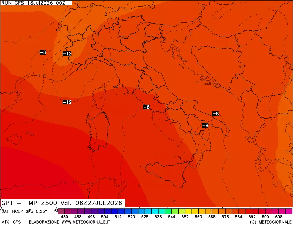 mappa 500 hPa GPT + Temp