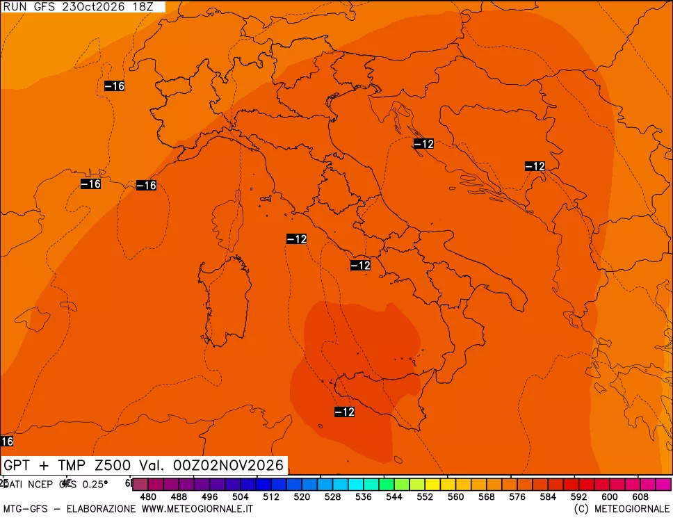 mappa 500 hPa GPT + Temp