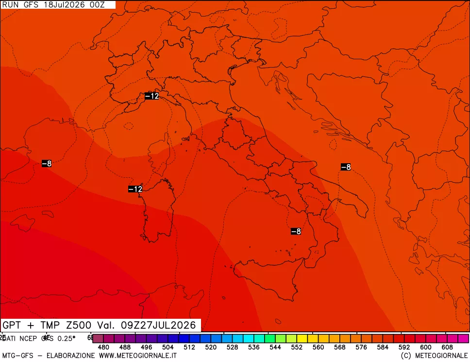 mappa 500 hPa GPT + Temp