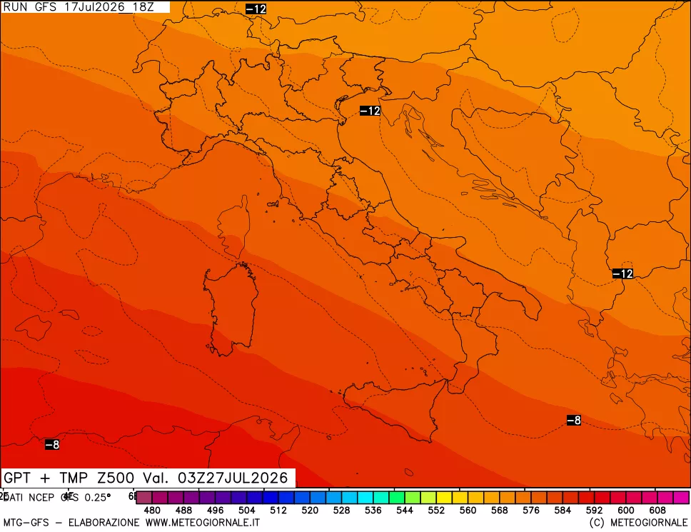 mappa 500 hPa GPT + Temp