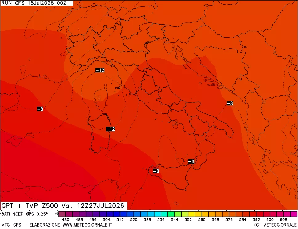 mappa 500 hPa GPT + Temp