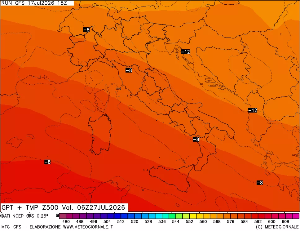 mappa 500 hPa GPT + Temp