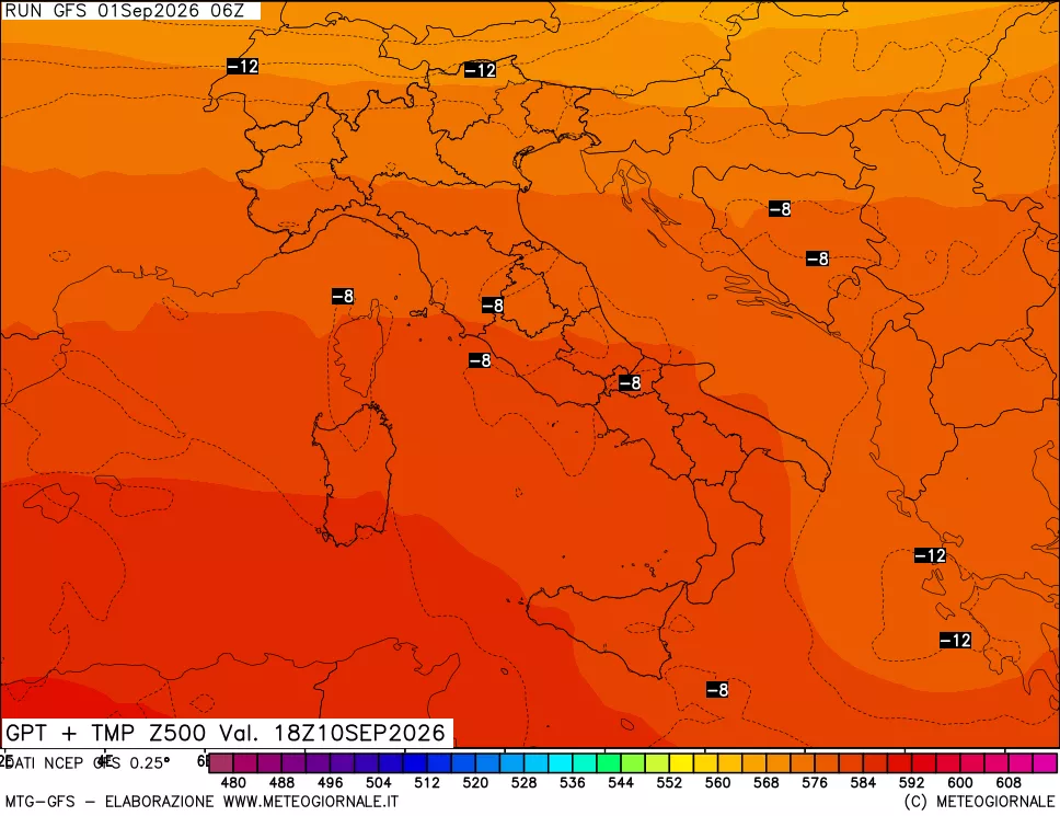 mappa 500 hPa GPT + Temp