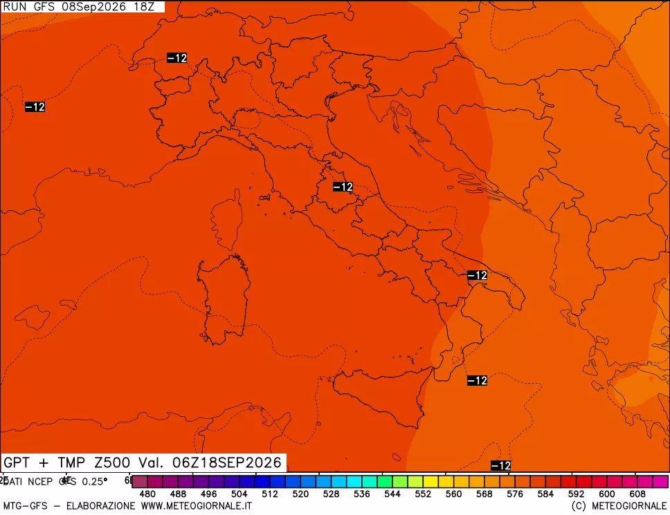 mappa 500 hPa GPT + Temp