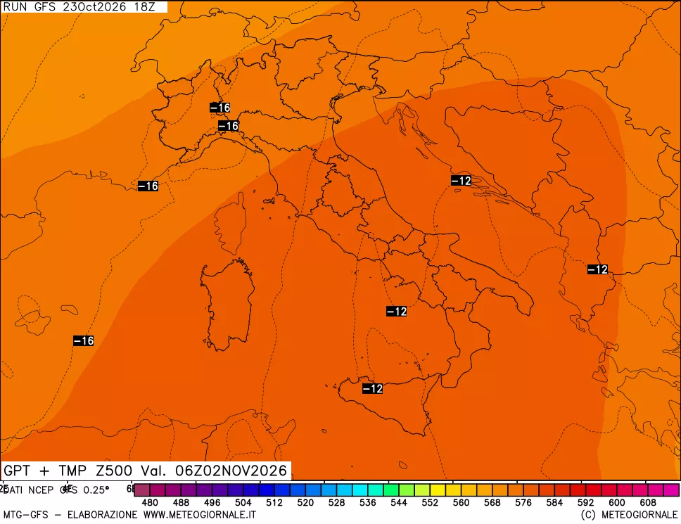mappa 500 hPa GPT + Temp