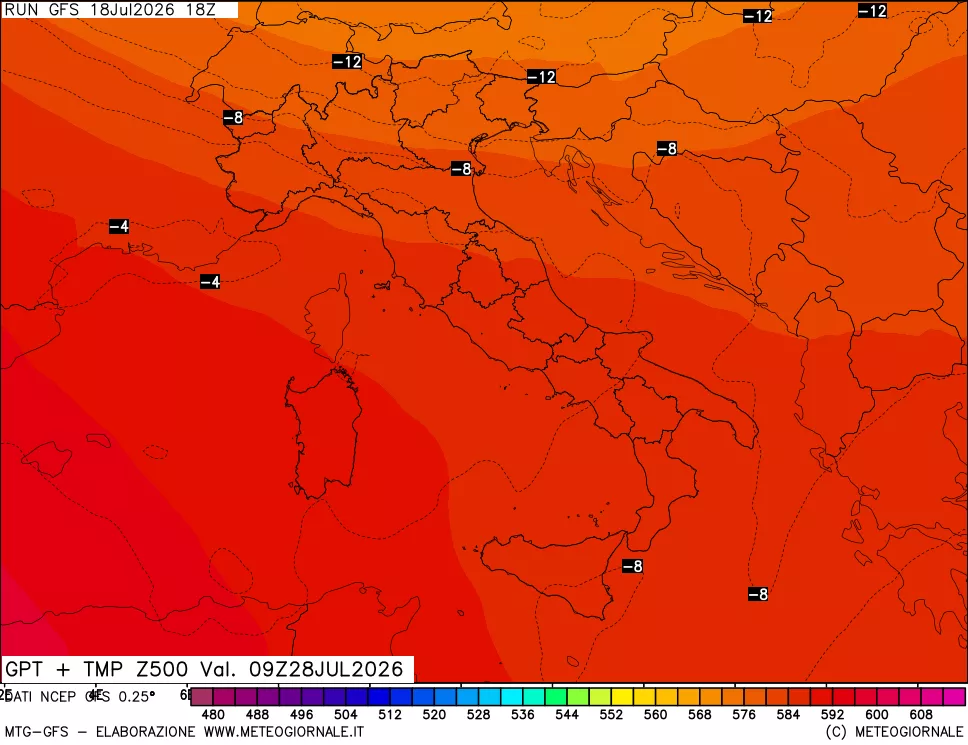 mappa 500 hPa GPT + Temp