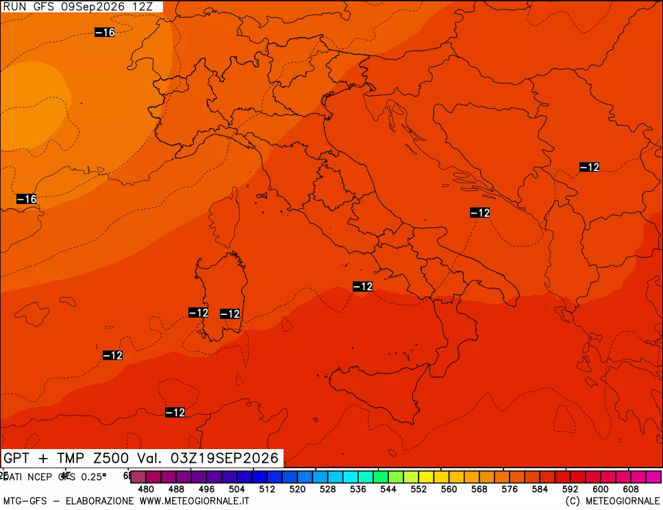 mappa 500 hPa GPT + Temp