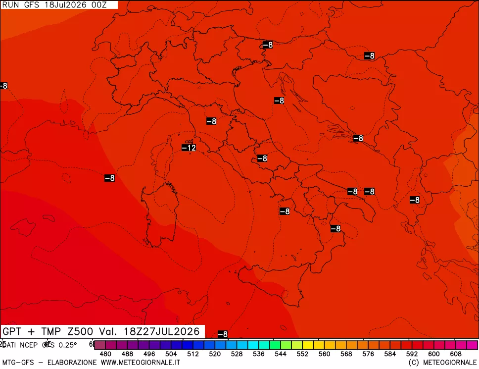 mappa 500 hPa GPT + Temp
