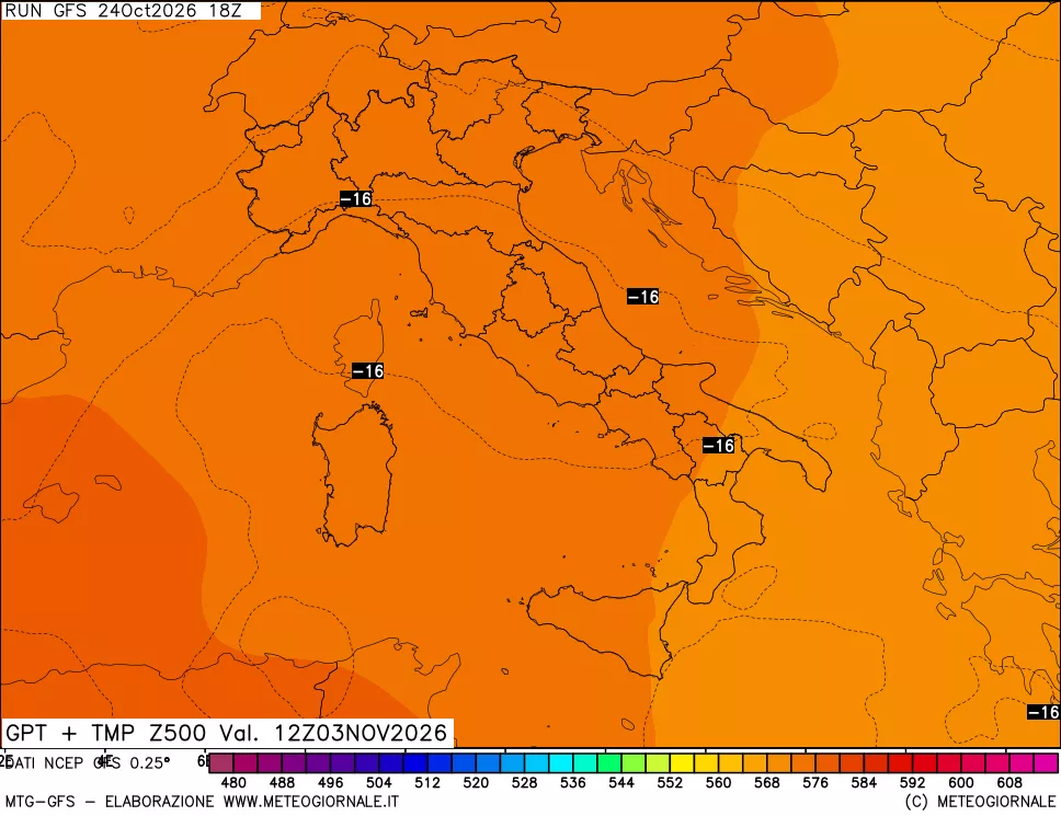 mappa 500 hPa GPT + Temp