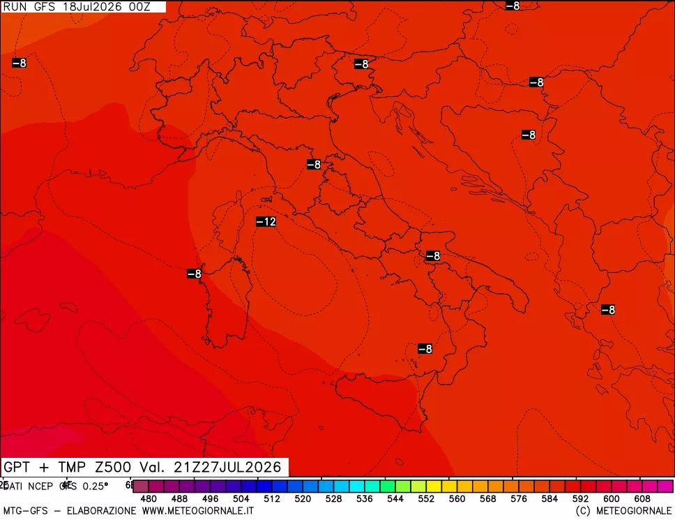 mappa 500 hPa GPT + Temp