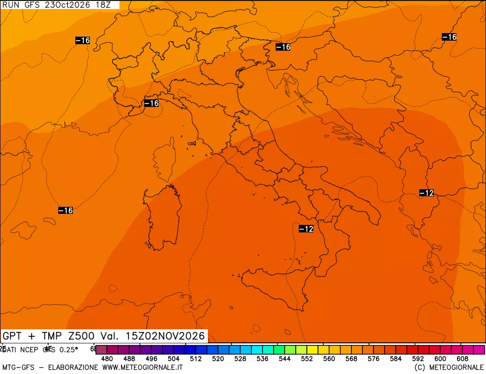 mappa 500 hPa GPT + Temp