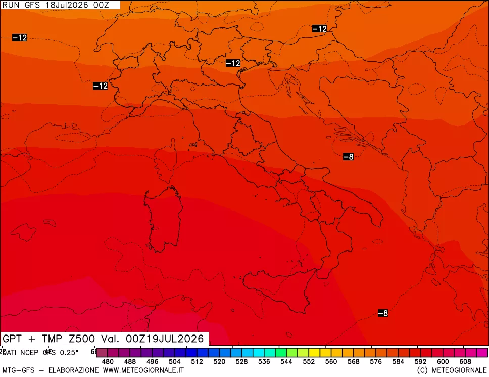 mappa 500 hPa GPT + Temp
