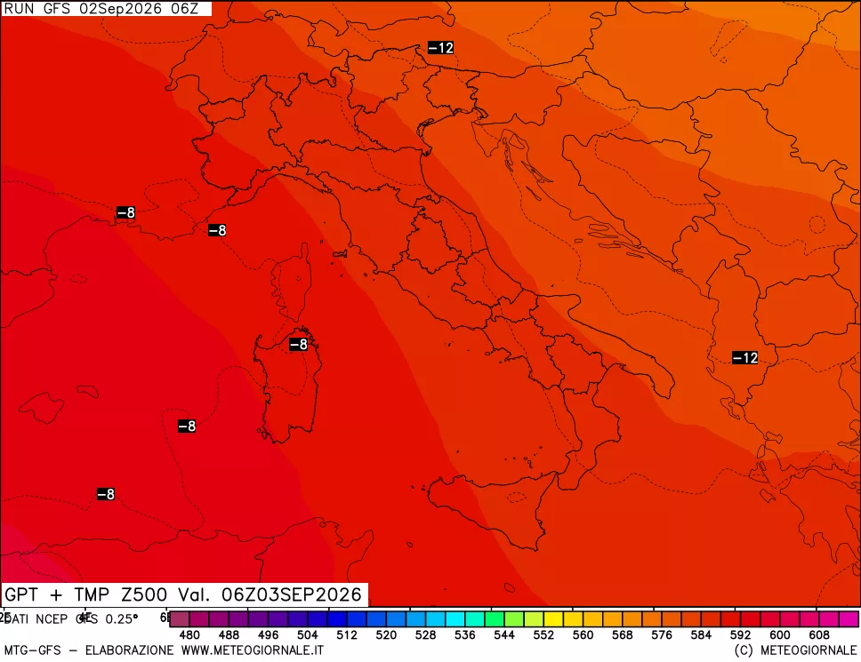 mappa 500 hPa GPT + Temp