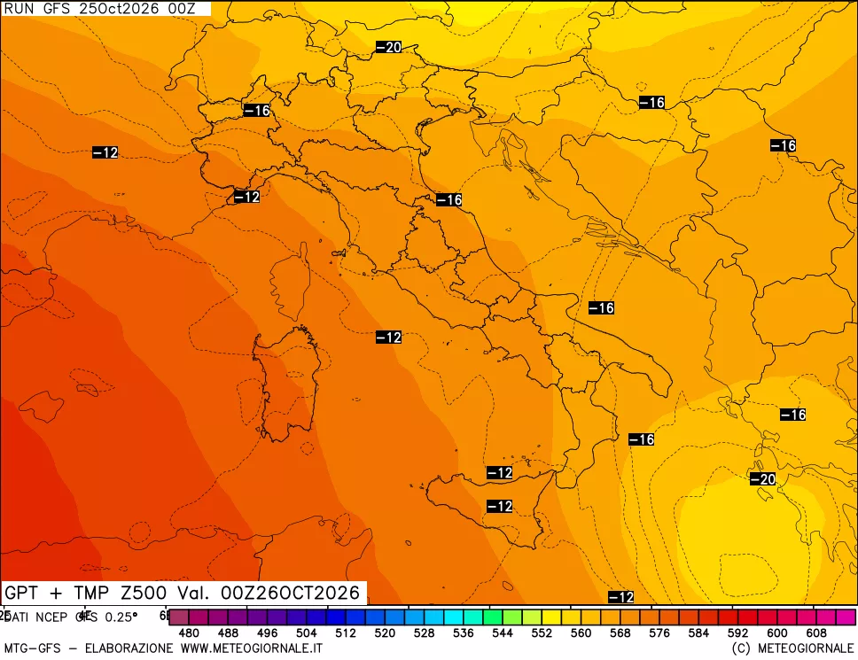 mappa 500 hPa GPT + Temp