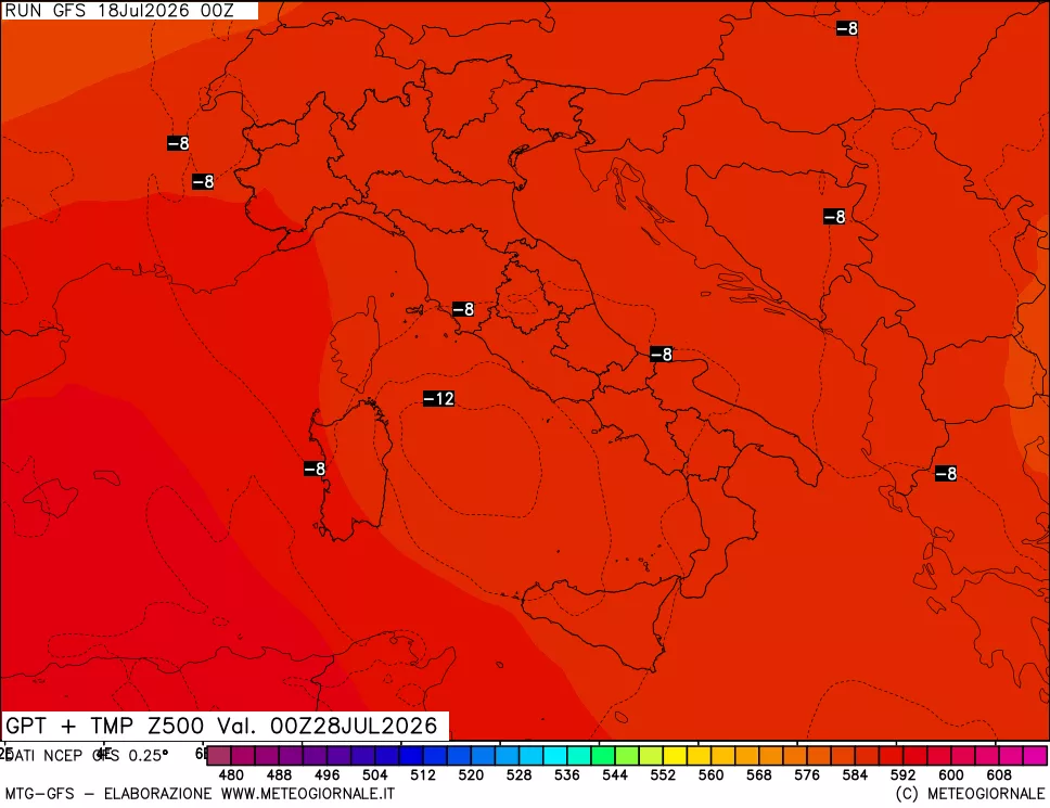mappa 500 hPa GPT + Temp