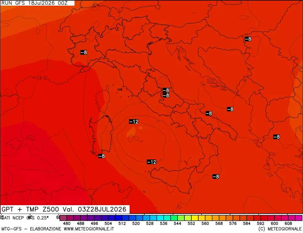 mappa 500 hPa GPT + Temp