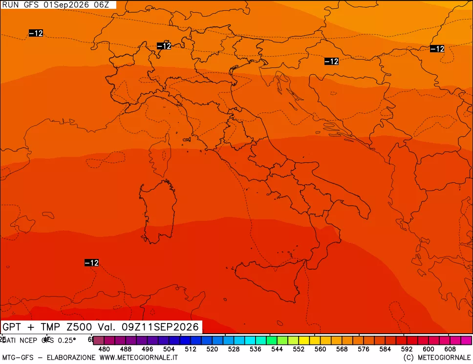 mappa 500 hPa GPT + Temp
