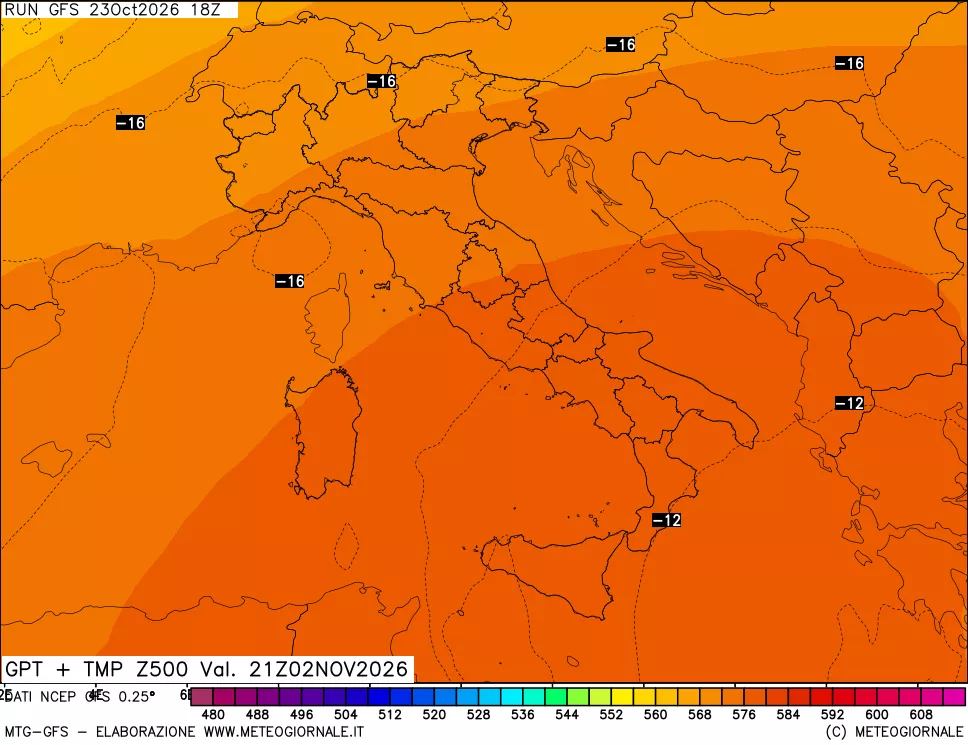 mappa 500 hPa GPT + Temp