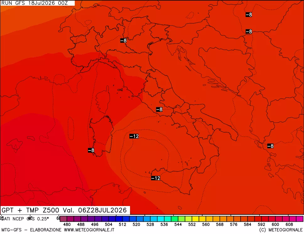 mappa 500 hPa GPT + Temp