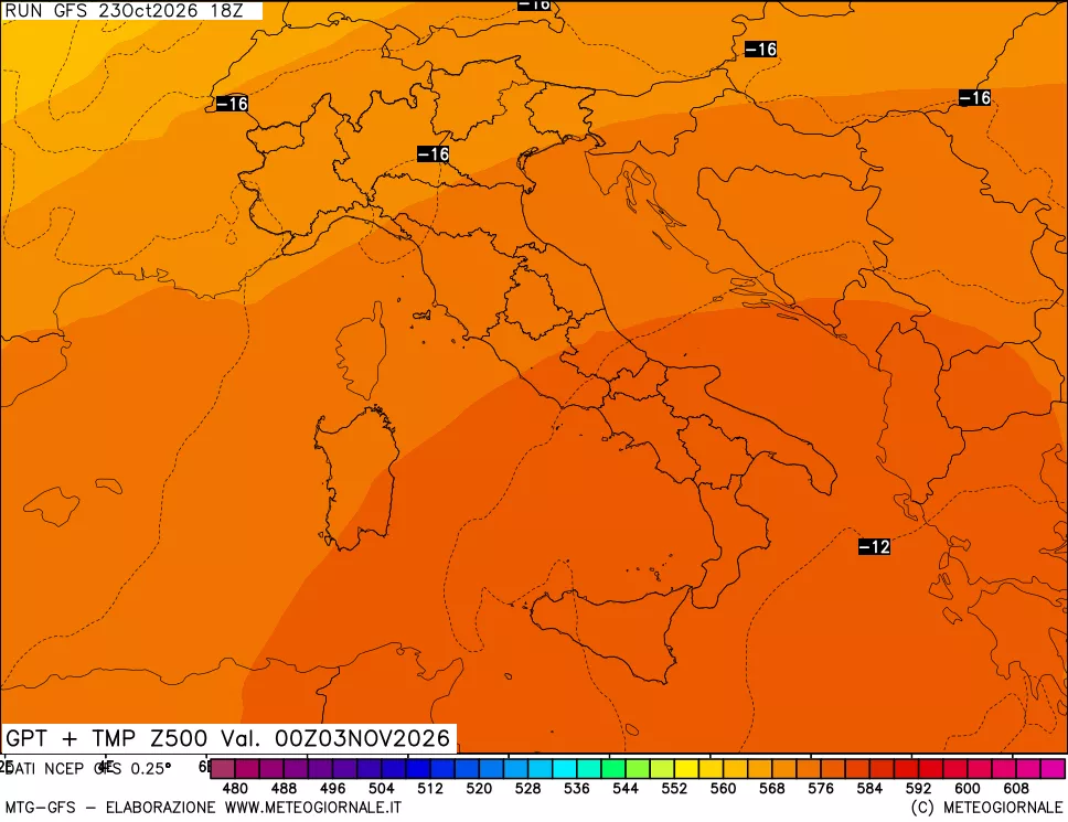 mappa 500 hPa GPT + Temp