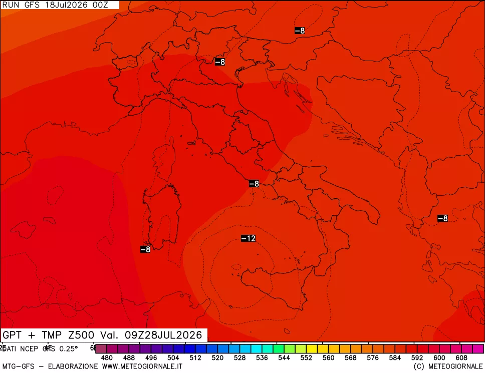 mappa 500 hPa GPT + Temp