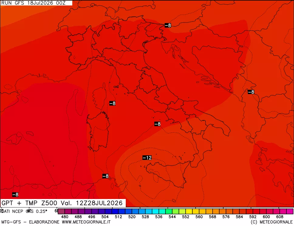 mappa 500 hPa GPT + Temp