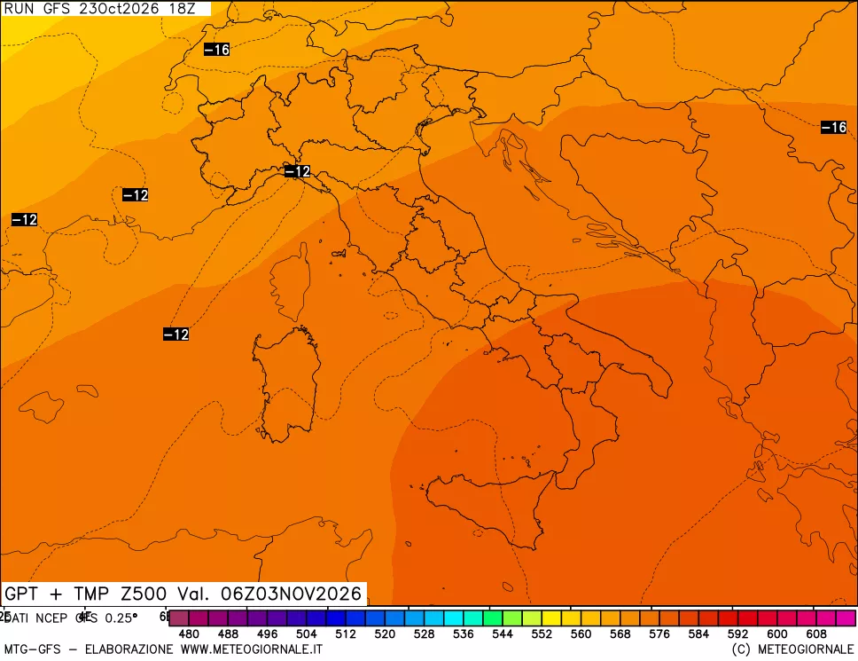 mappa 500 hPa GPT + Temp