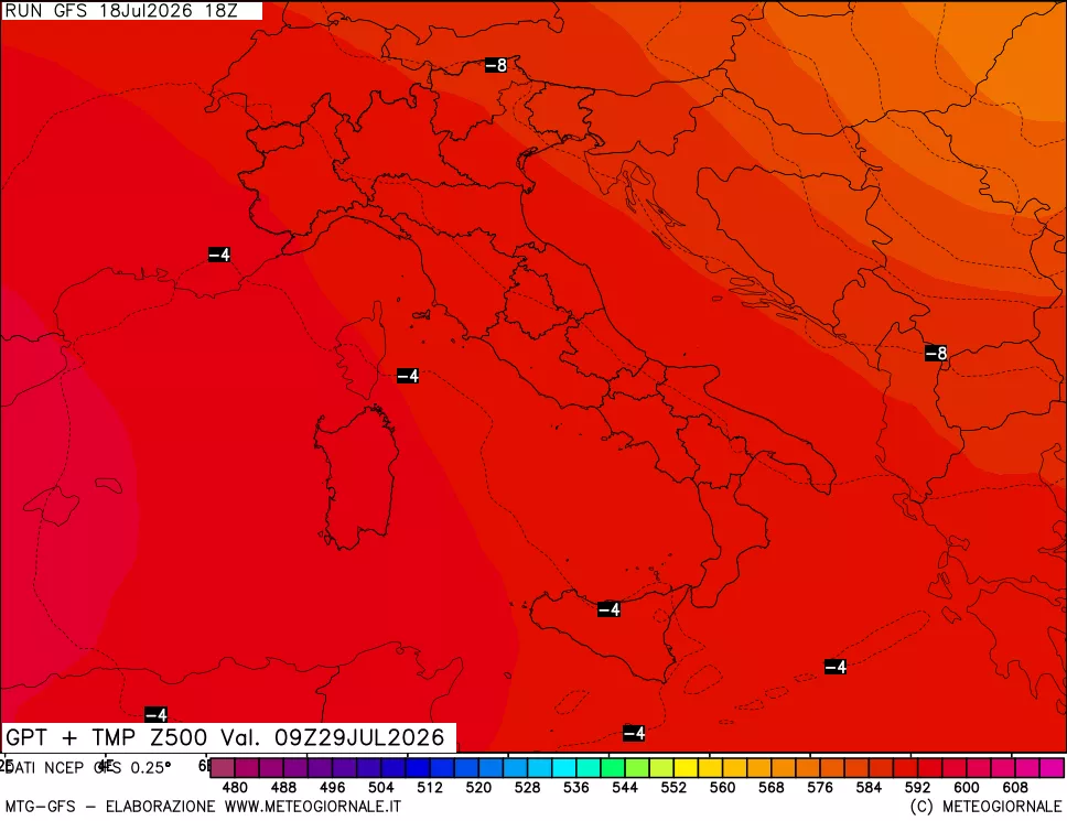 mappa 500 hPa GPT + Temp