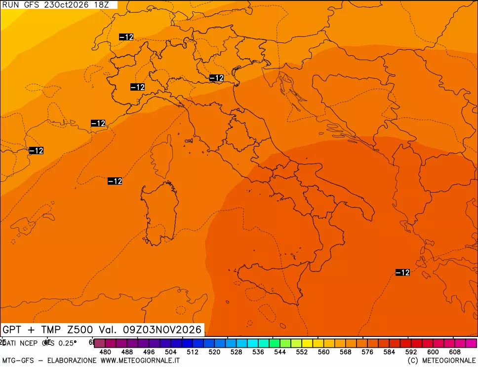 mappa 500 hPa GPT + Temp