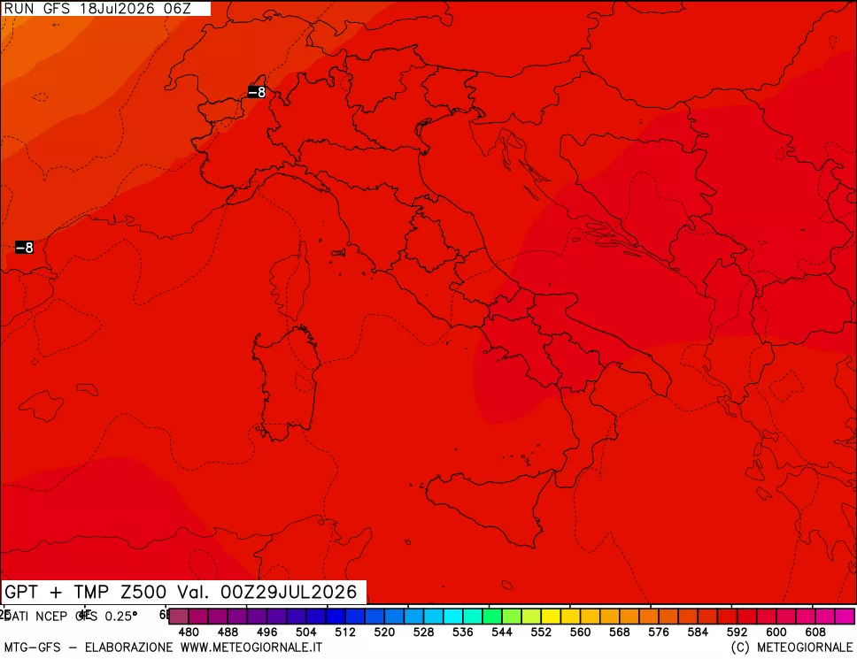 mappa 500 hPa GPT + Temp