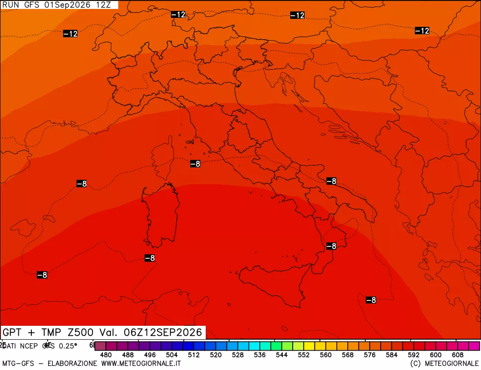 mappa 500 hPa GPT + Temp