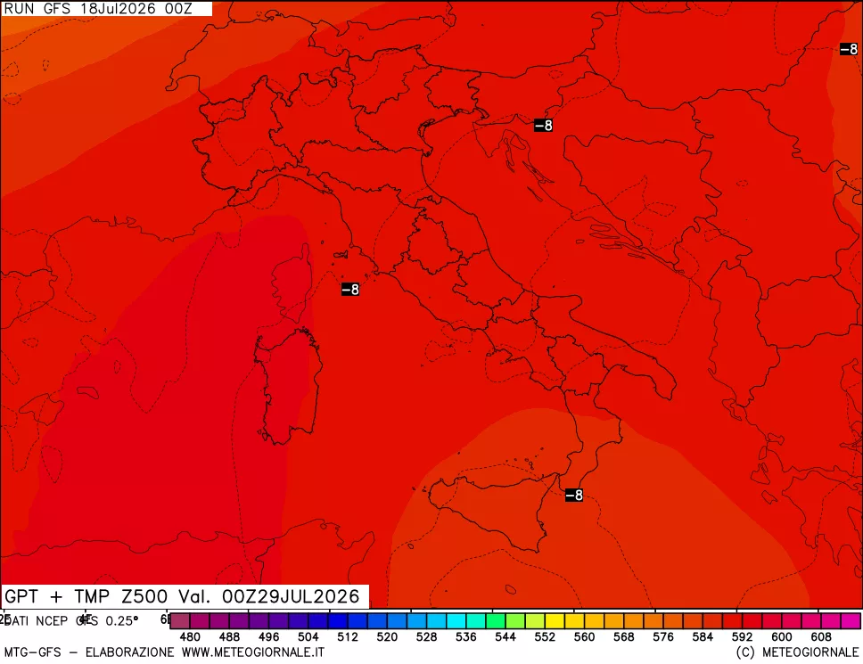 mappa 500 hPa GPT + Temp