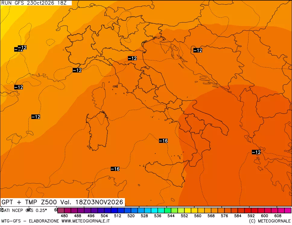 mappa 500 hPa GPT + Temp