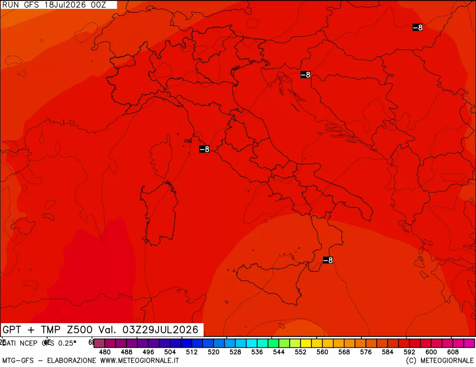 mappa 500 hPa GPT + Temp
