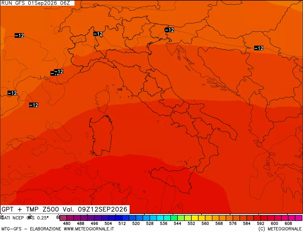 mappa 500 hPa GPT + Temp