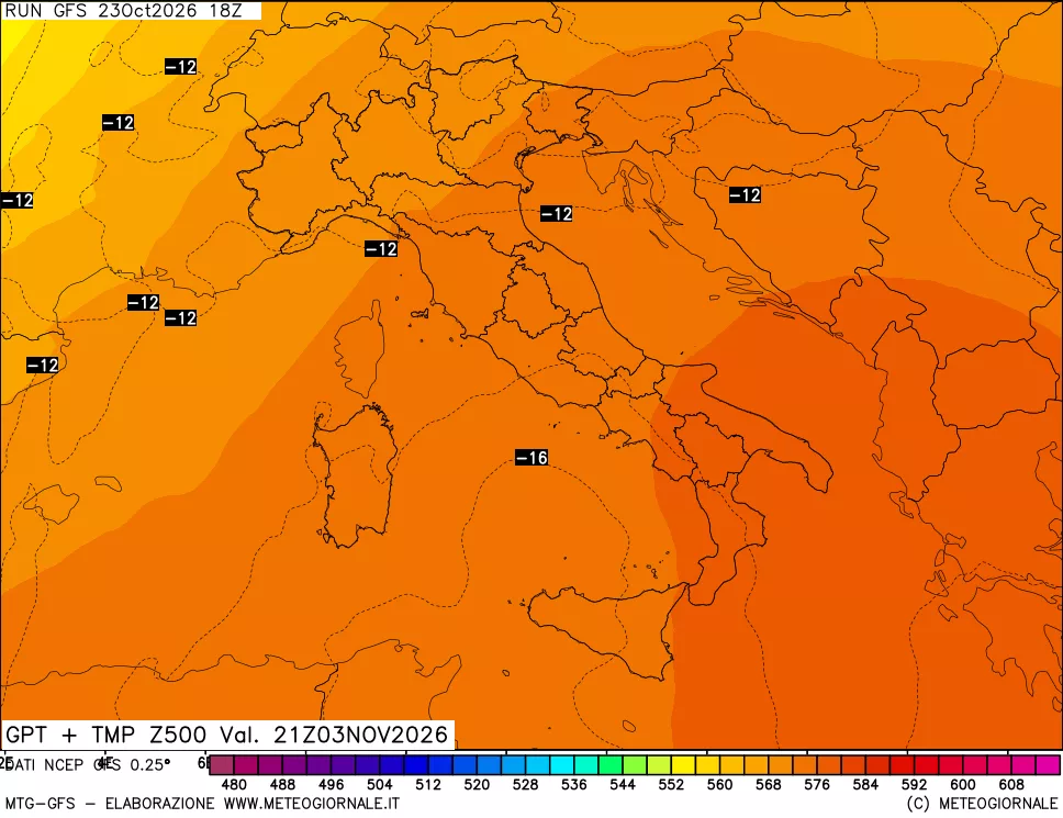 mappa 500 hPa GPT + Temp