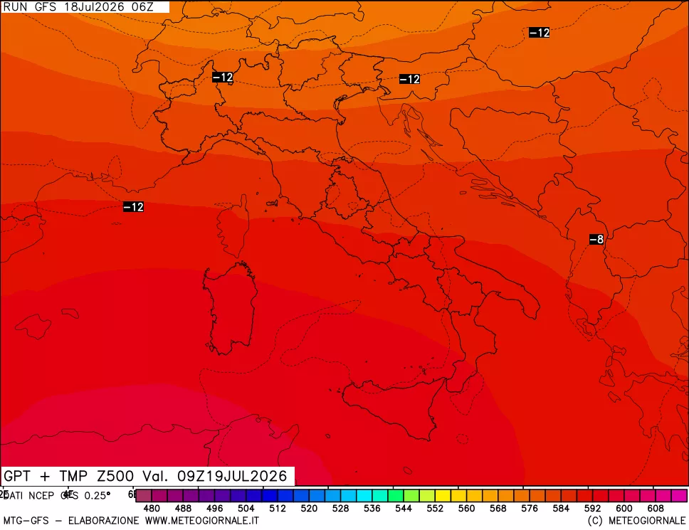 mappa 500 hPa GPT + Temp
