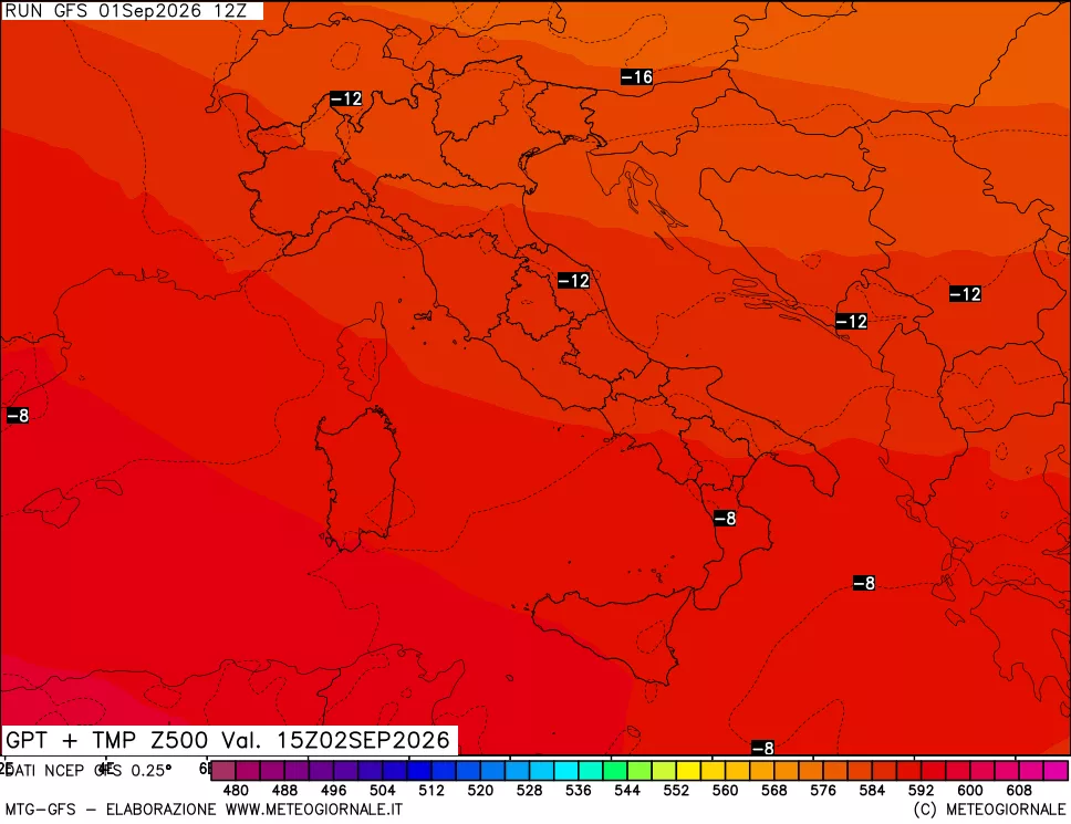 mappa 500 hPa GPT + Temp