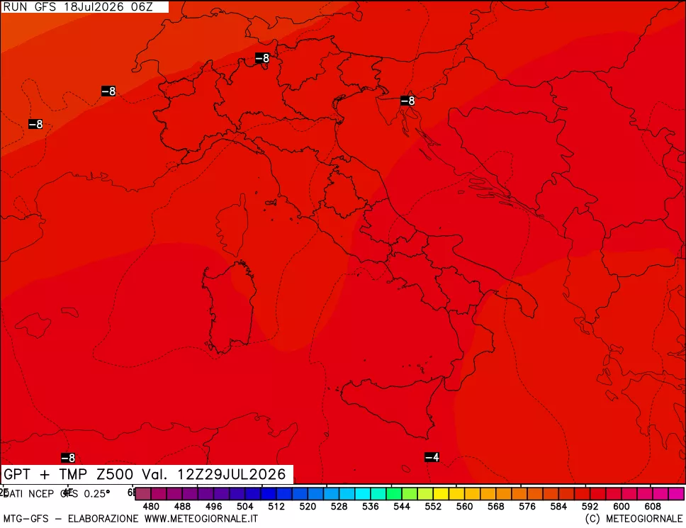mappa 500 hPa GPT + Temp