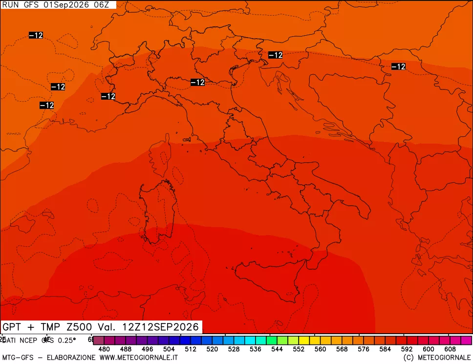 mappa 500 hPa GPT + Temp
