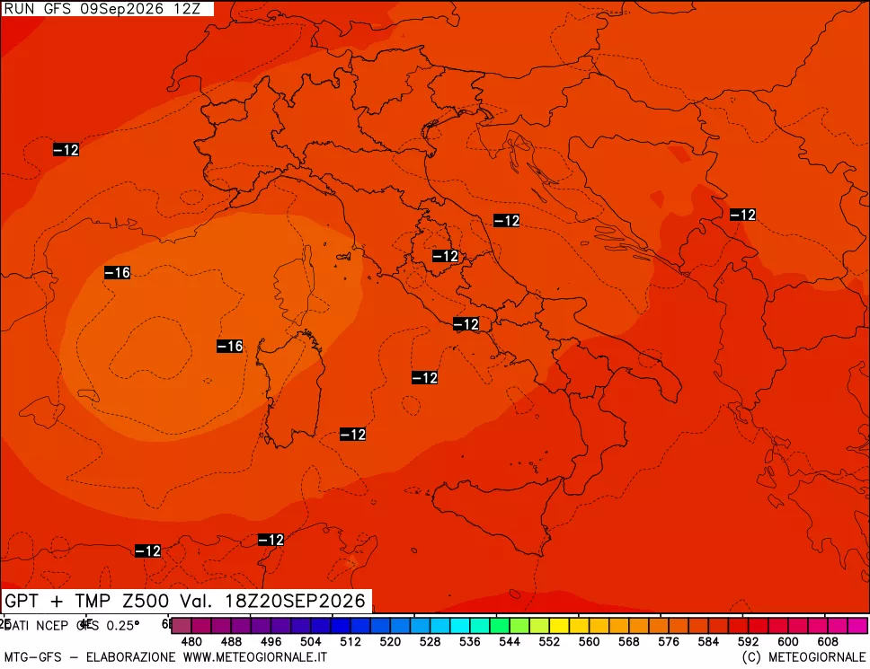 mappa 500 hPa GPT + Temp