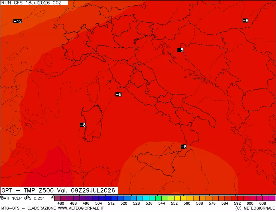 mappa 500 hPa GPT + Temp