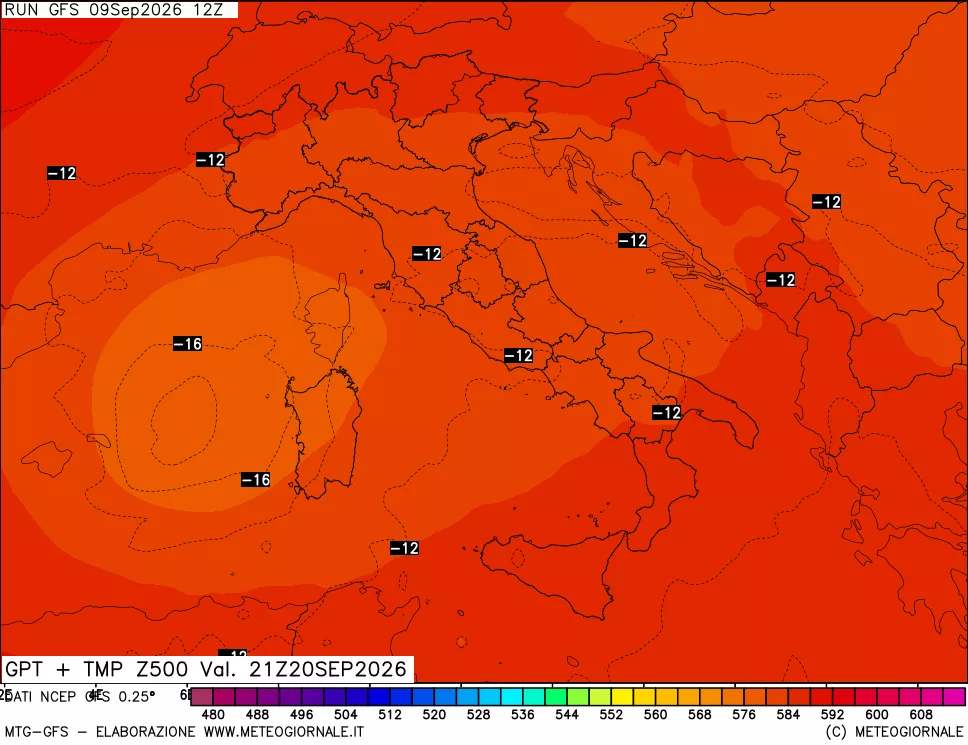 mappa 500 hPa GPT + Temp