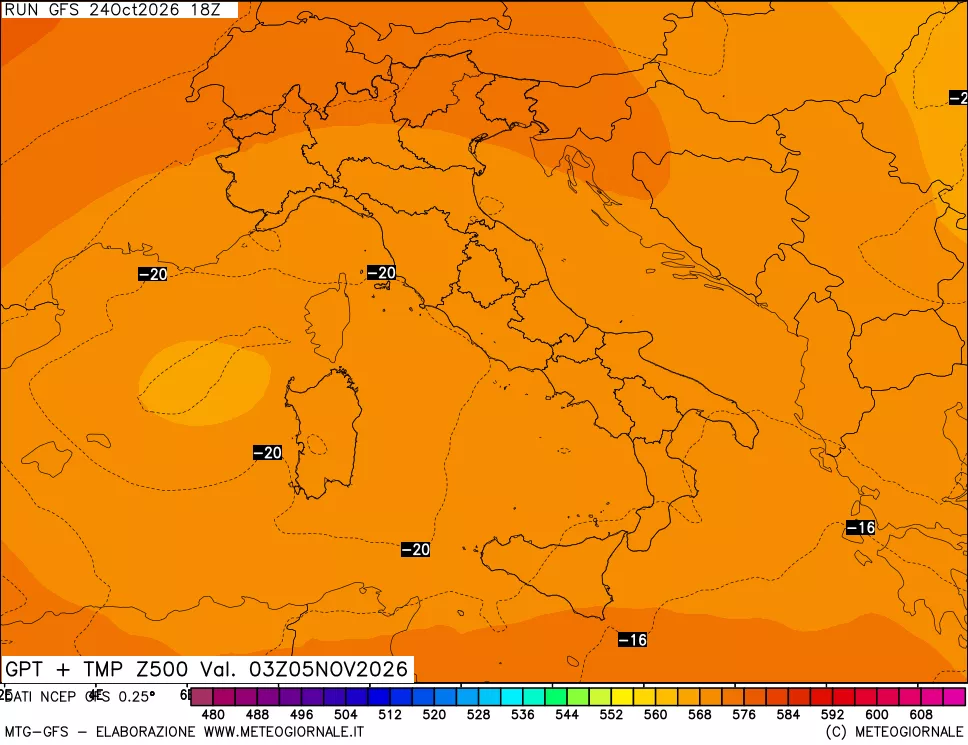 mappa 500 hPa GPT + Temp