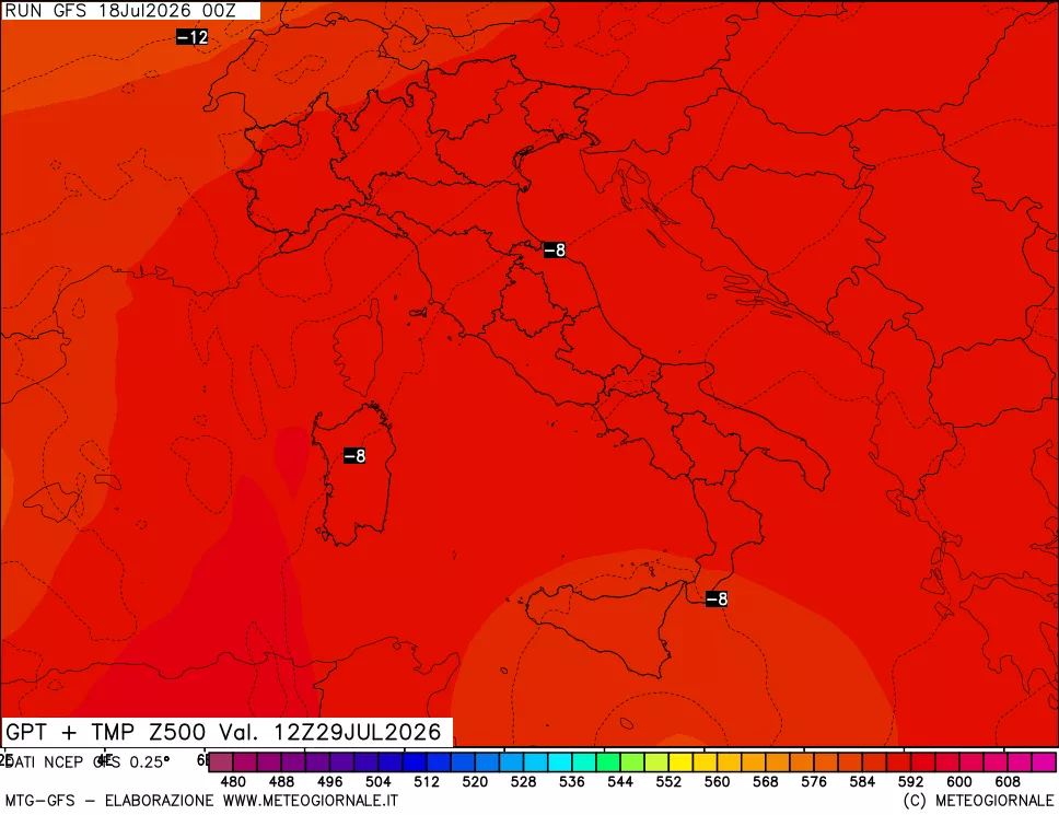 mappa 500 hPa GPT + Temp