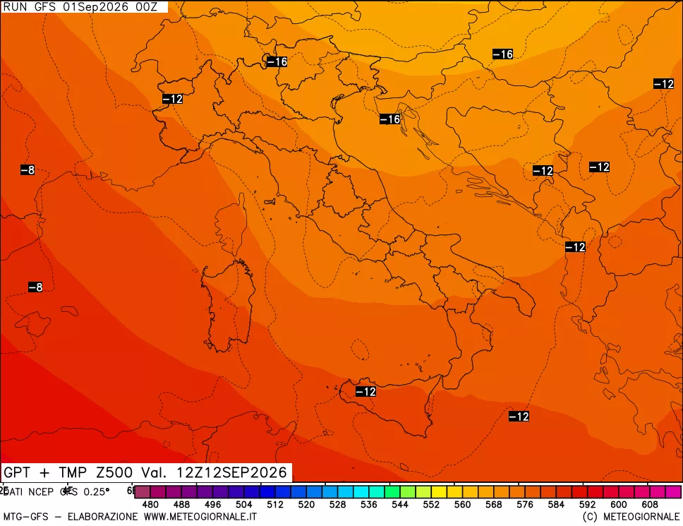 mappa 500 hPa GPT + Temp