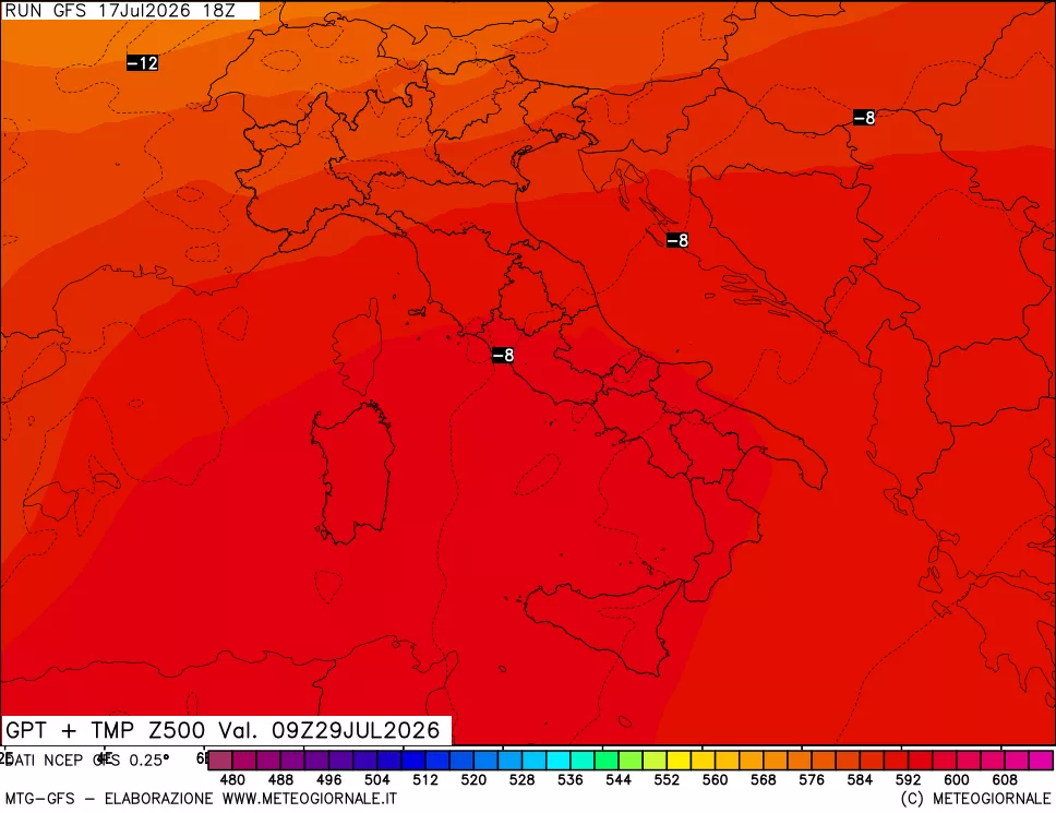 mappa 500 hPa GPT + Temp