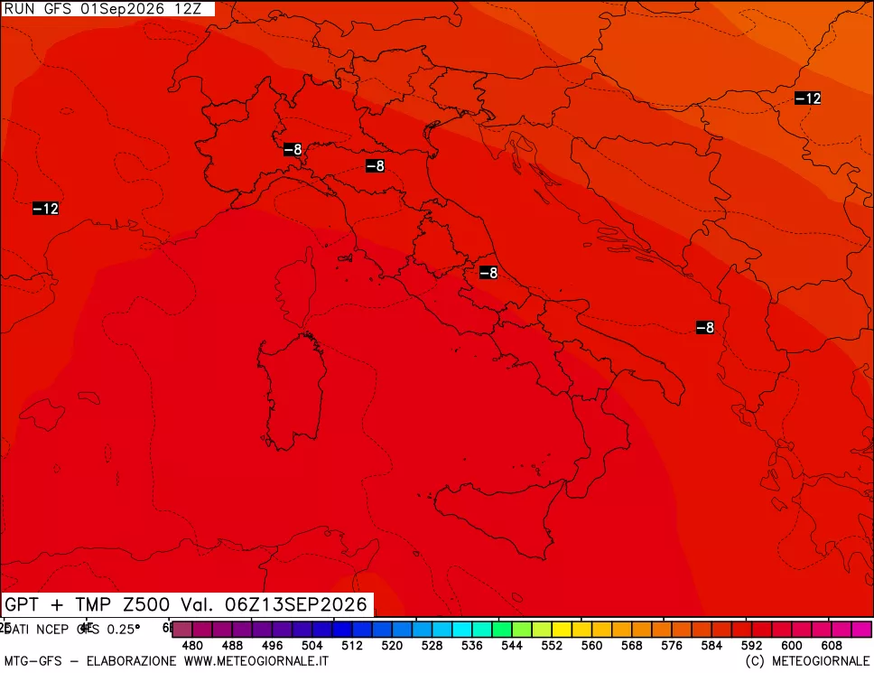 mappa 500 hPa GPT + Temp